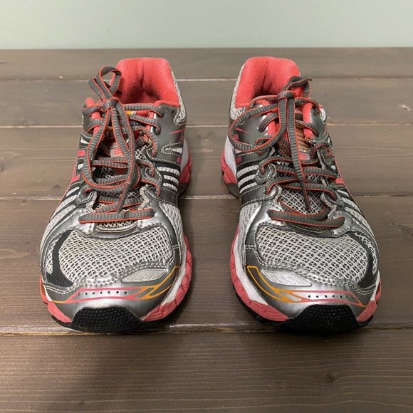 ASICS Gel Nimbus 15 Women’s Size 5.5 T3B5N Gray/Pink/Orange Running Shoes - Used - Picture 2 of 5